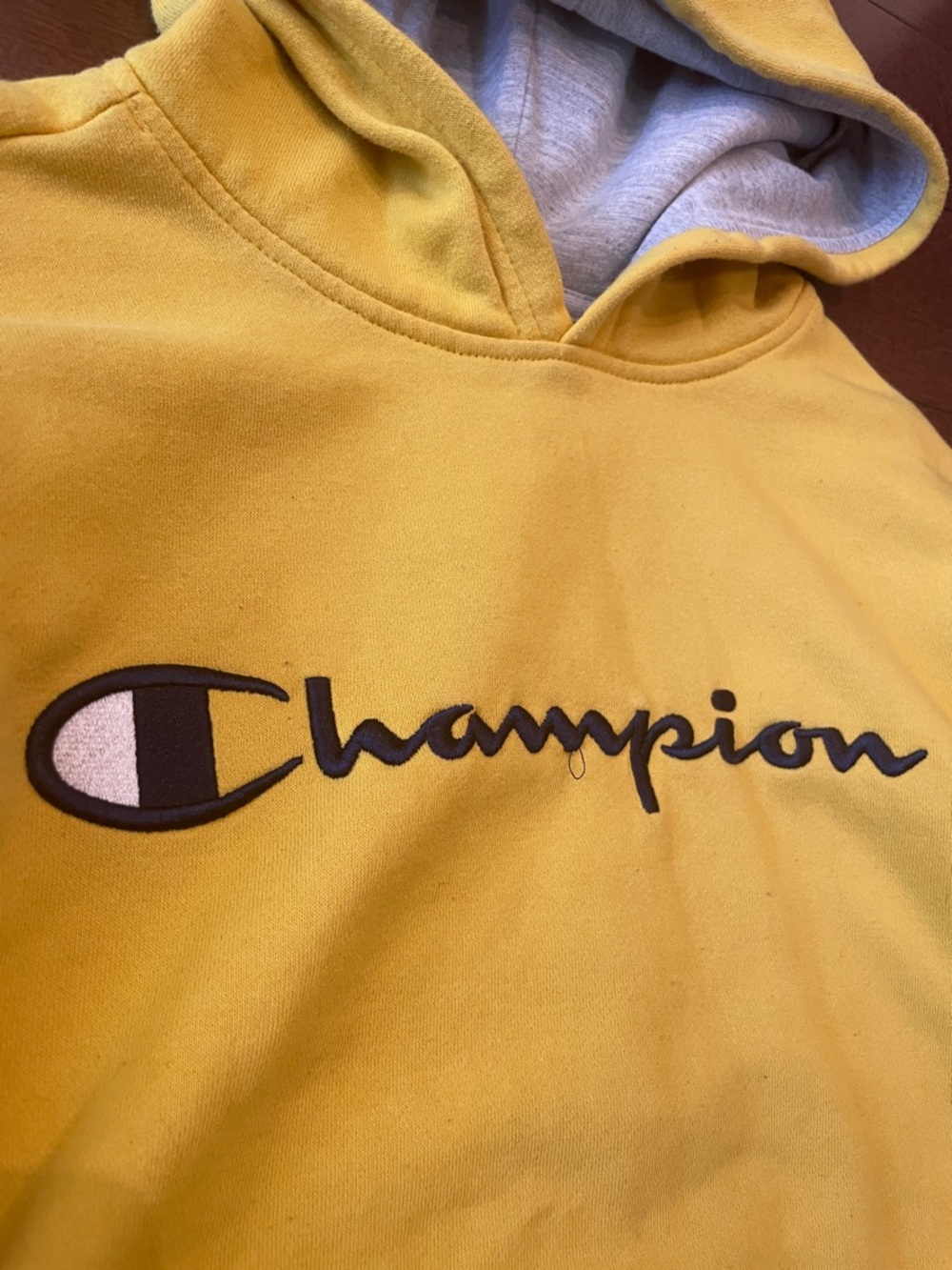 Champion Yellow Pullover Hoodie with Script Logo - Picture 3 of 5